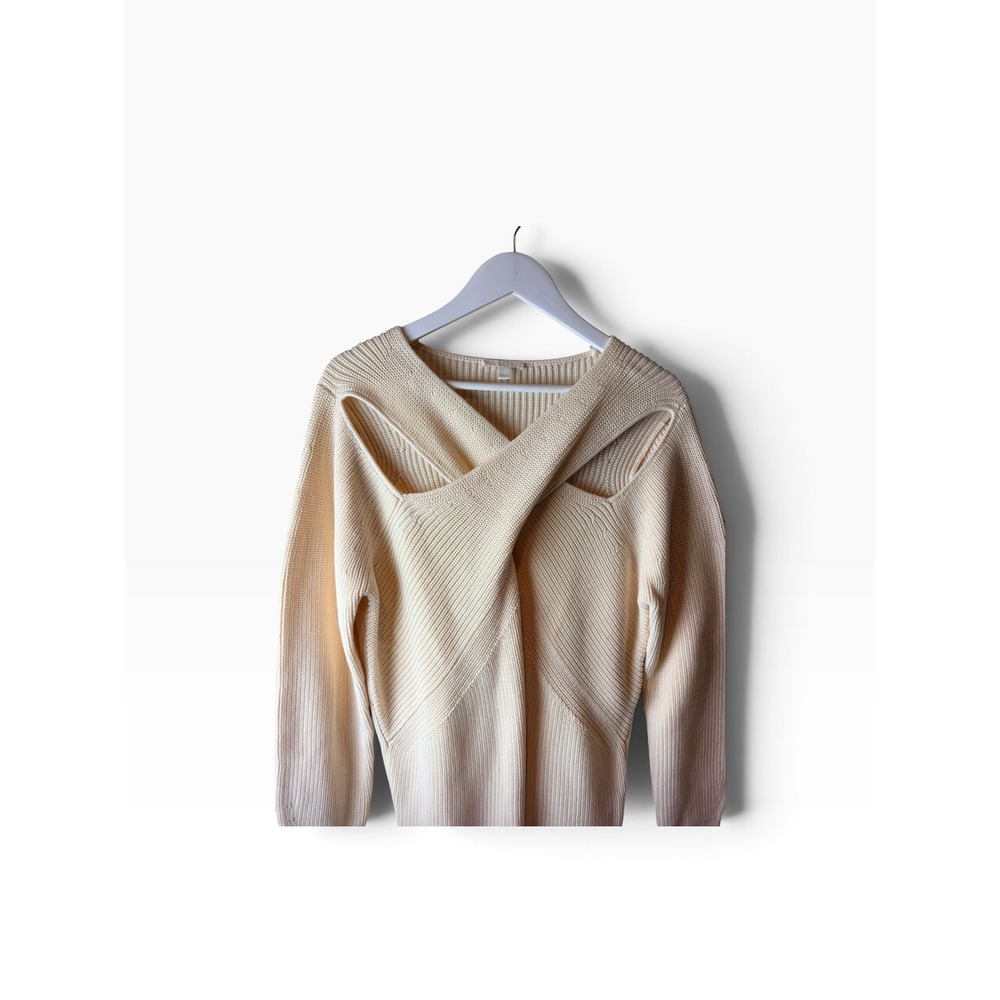 COS Cream Organic Cotton Draped Panel Jumper Sweater Large